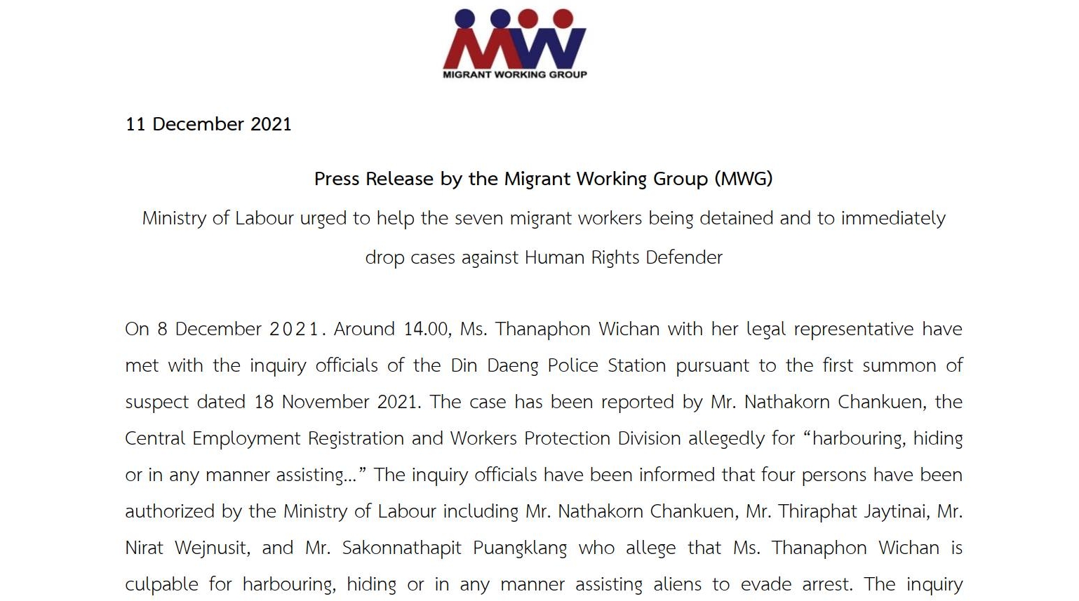 แรงงานข้ามชาติ นักปกป้องสิทธิมนุษยชน